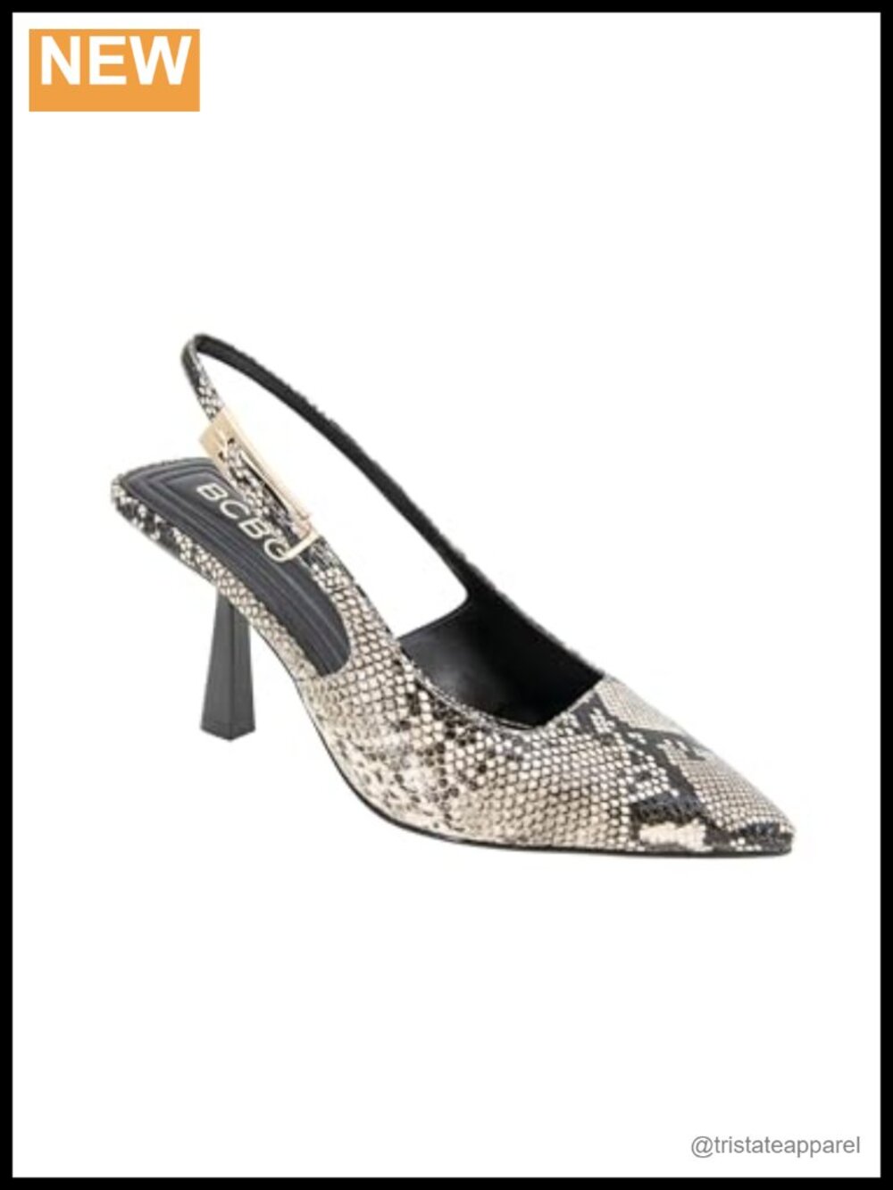 Pointed Toe Flare Heel Pump with Buckle Closure Synthetic PU